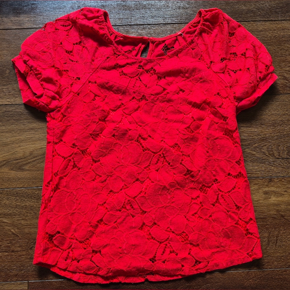 Monteau Red Holiday Christmas Women’s Blouse Size S